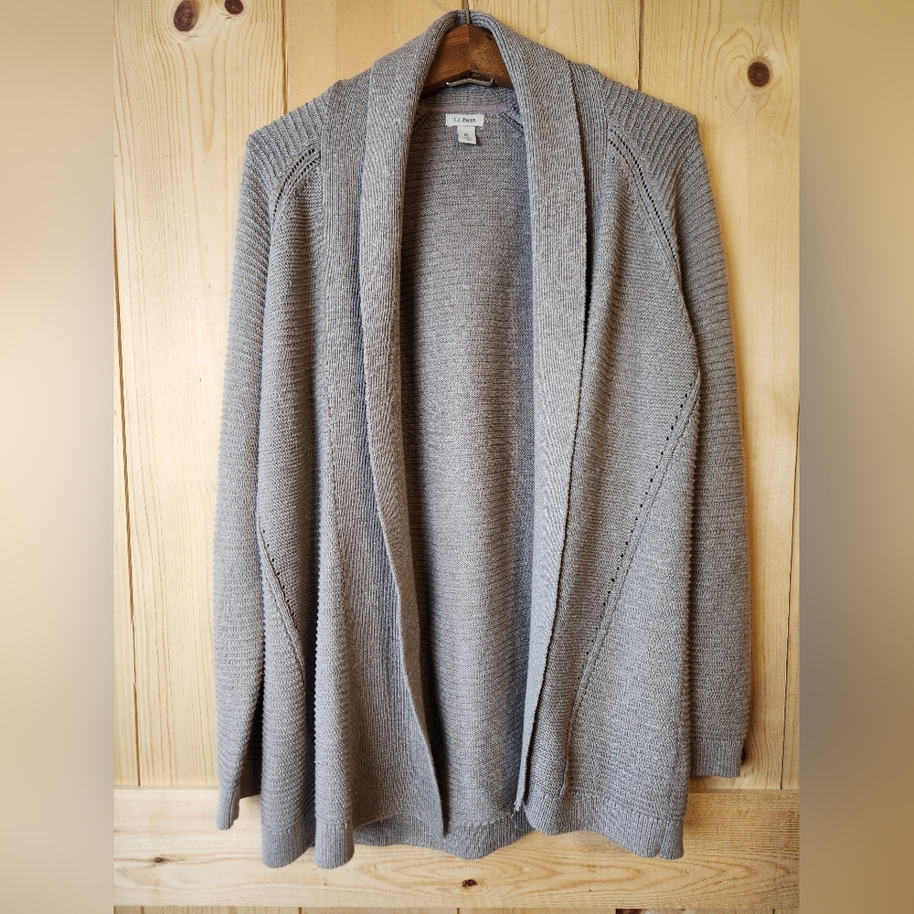 L.L. Bean Cotton Open Front Shawl Collar Collegiate Academia Cardigan Sweater